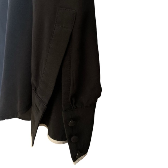 Y2K Scoop NYC 100% Silk Keyhole Neck Blouse Black with Ivory Trim Size Small - Picture 7 of 8